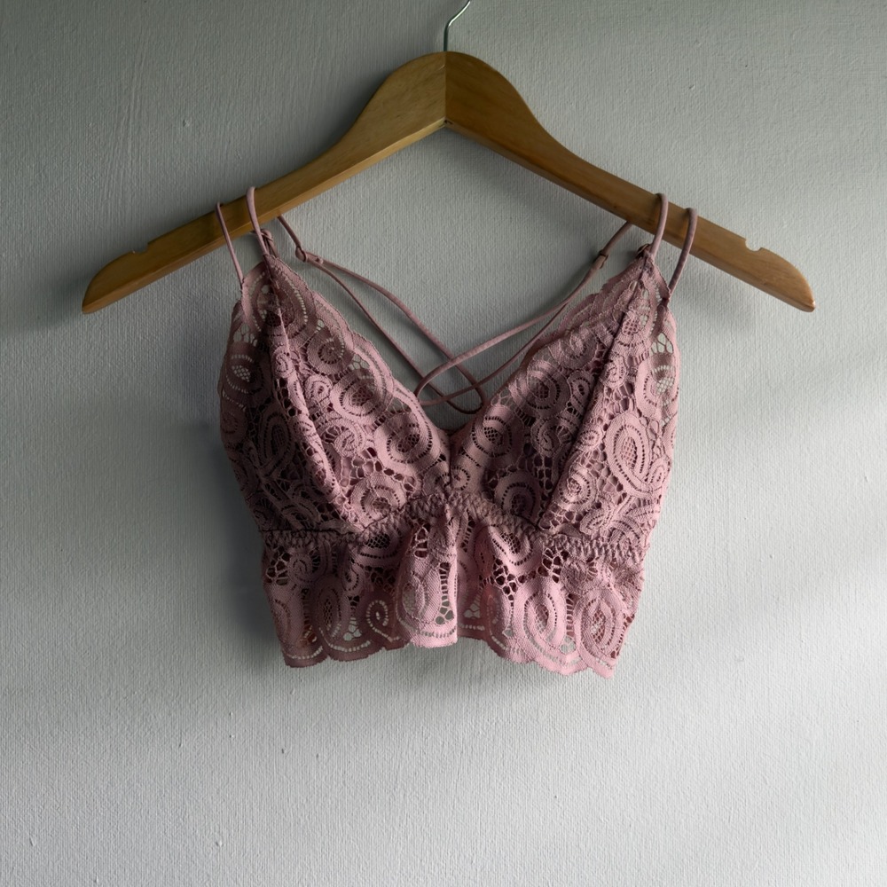 PINK Victoria's Secret Lace Bralette Womens Small Pink Boho Cage Back Top